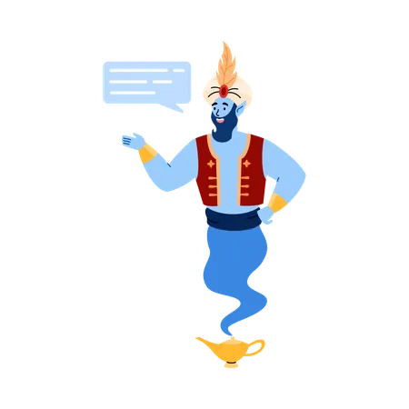 Magic genie with message dialogue window  Illustration