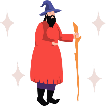 Magic man standing with wand Illustration