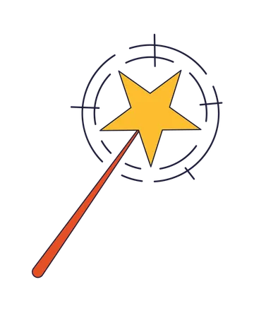 Magic Wand Flat Line Color Isolated Vector Object Witchcrafting Magic Tricks Star On Stick Editable Clip Art Image On White Background Simple Outline Cartoon Spot Illustration For Web Design Illustration
