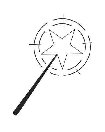 Magic Wand Flat Monochrome Isolated Vector Object Witchcrafting Magic Tricks Star On Stick Editable Black And White Line Art Drawing Simple Outline Spot Illustration For Web Graphic Design Illustration
