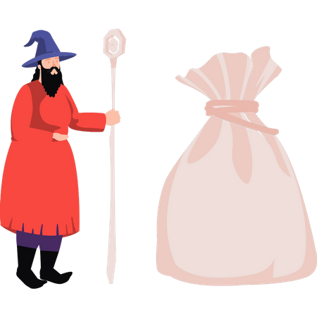 Magical man holding wand Illustration