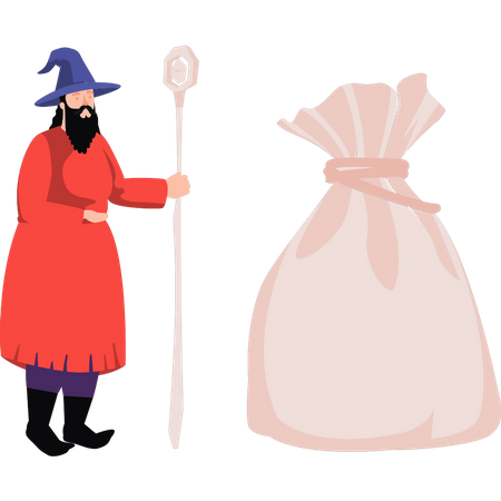 Magical man holding wand  Illustration