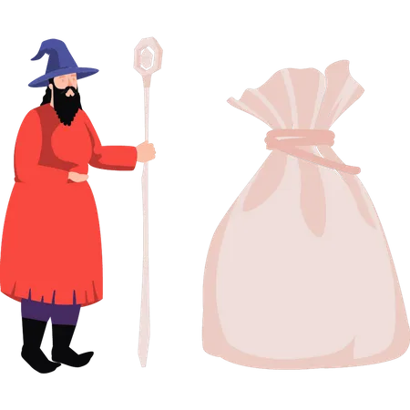 Magical man holding wand  Illustration