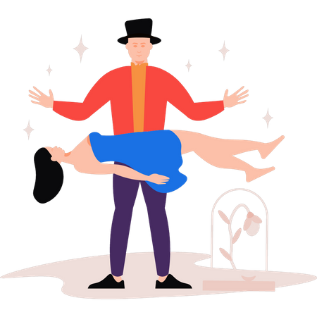 Magician carrying the girl in air  Illustration