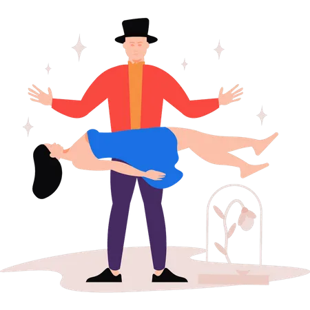 Magician carrying the girl in air  Illustration