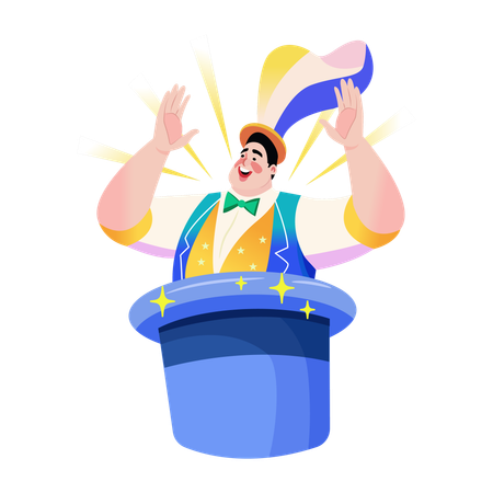 Magician come out from hat  Illustration