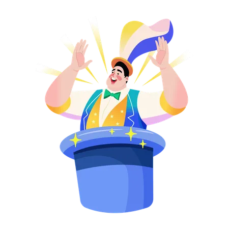 Magician come out from hat  Illustration