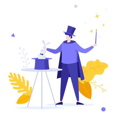 Magician demonstrating rabbit magic trick  Illustration