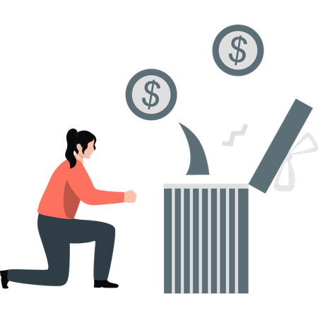 Magician doing magic trick with money box  Illustration