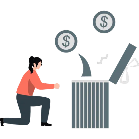 Magician doing magic trick with money box  Illustration