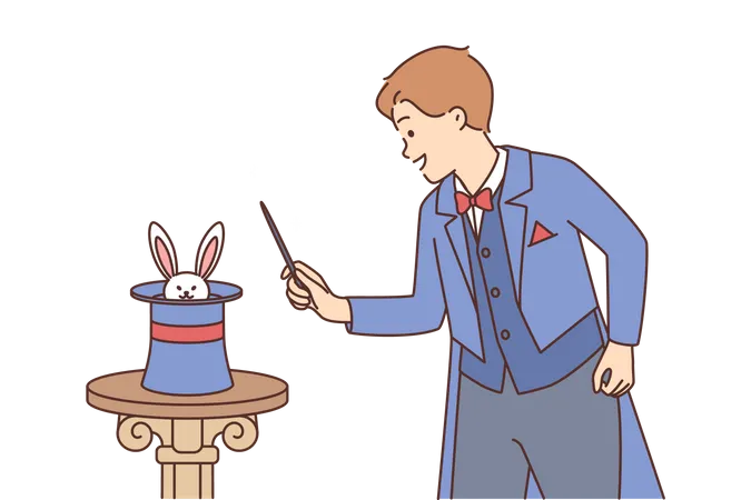 Magician doing rabbit trick  Illustration