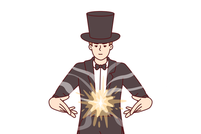 Magician is demonstrating magic  Illustration