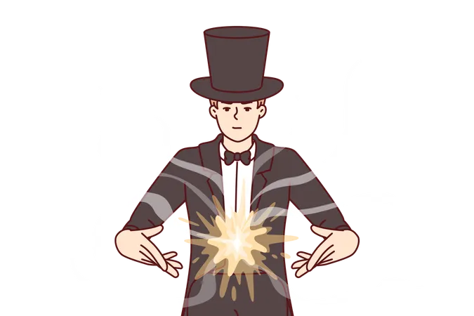 Magician is demonstrating magic  Illustration