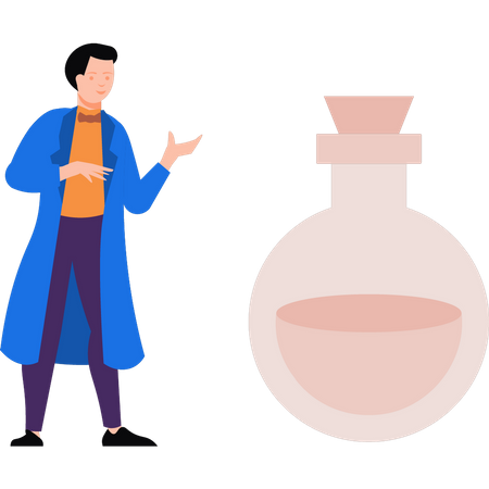 Magician looks at magic bottle  Illustration