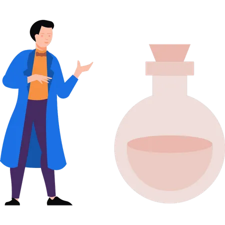 Magician looks at magic bottle  Illustration