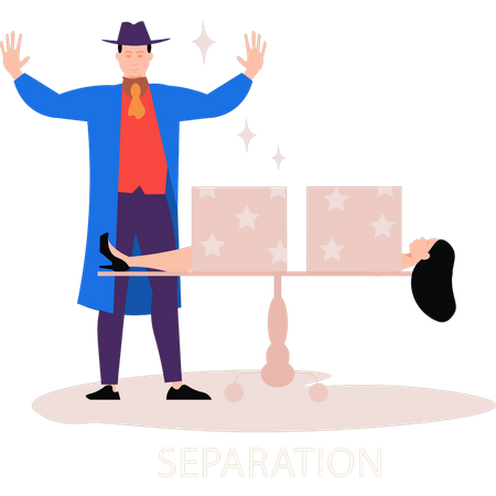 Magician performing box cutting trick  Illustration