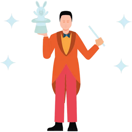 Magician performing magic tricks  Illustration