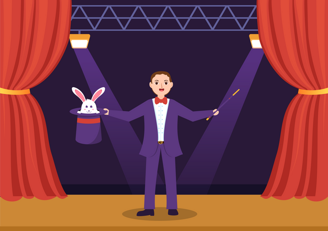 Magician Performing Tricks  Illustration