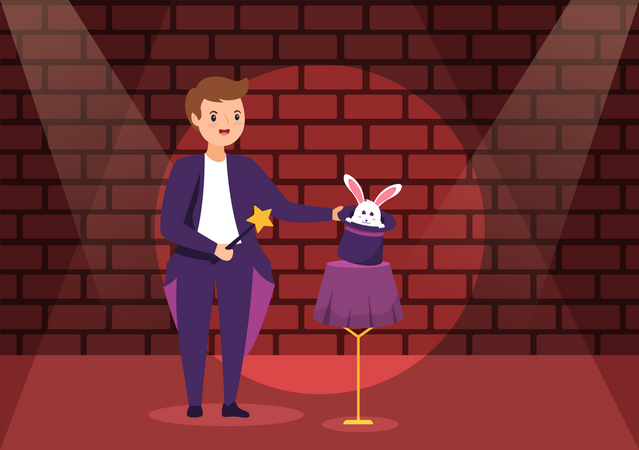 Magician Performing Tricks  Illustration
