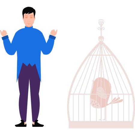 Magician performing tricks with bird in cage  Illustration