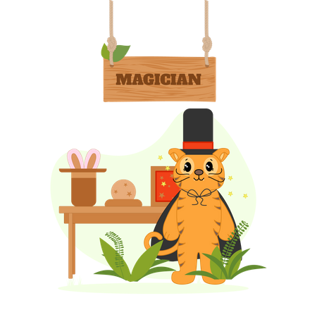Magician tiger giving standing pose  Illustration