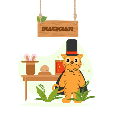 Magician tiger giving standing pose  Illustration