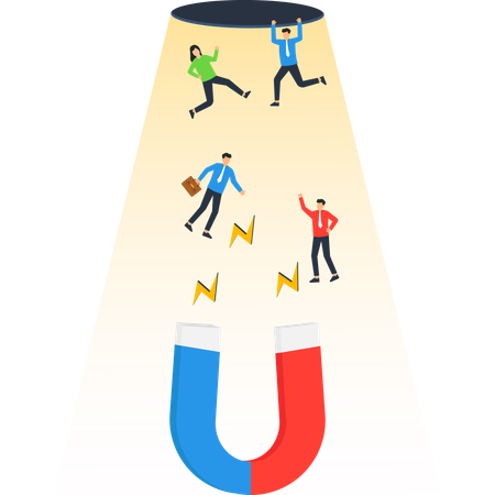 Magnet Pulling People Down Business and Teamwork  Illustration