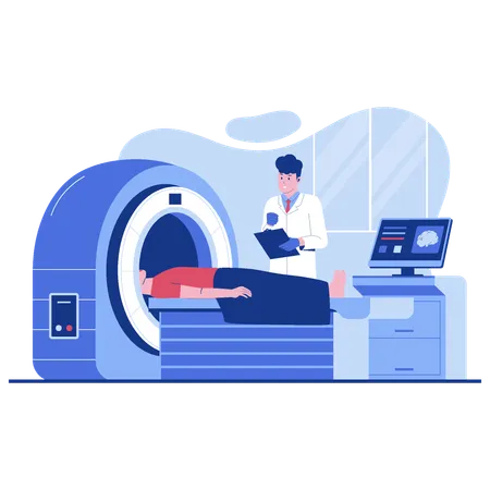 Magnetic resonance imaging with doctor and patient on medical examination  Illustration