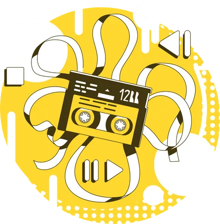 Magnetic Tape Thin Line Concept Vector Illustration Old Fashioned Walkman Audiotape 2 D Cartoon Object For Web Design Audio Cassette Vintage Data Storage Device Obsolete Technology Creative Idea Illustration