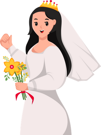 Magnifique mariée avec bouquet de fleurs  Illustration