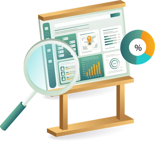 Magnifying glass hovering over a website, symbolizing search engine optimization  Illustration