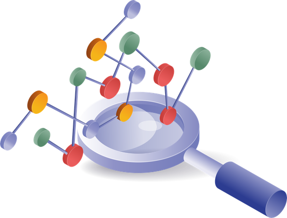 Magnifying glass of business network development analysis  Illustration