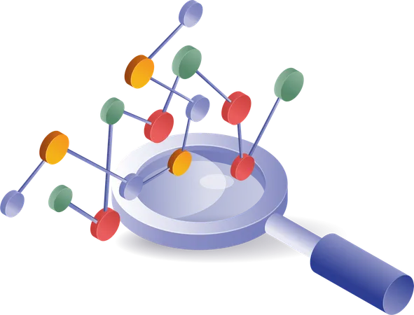 Magnifying glass of business network development analysis  Illustration