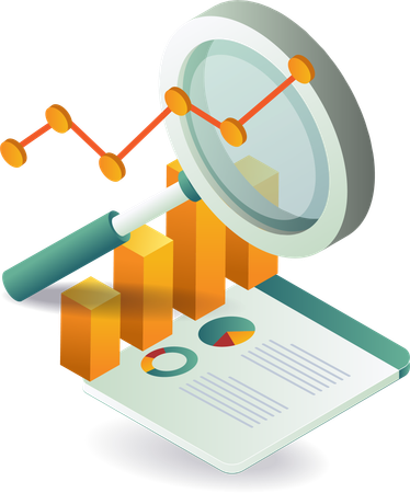 Magnifying glass on top of graph paper  Illustration