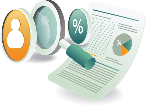 Magnifying glass with data analysis  Illustration