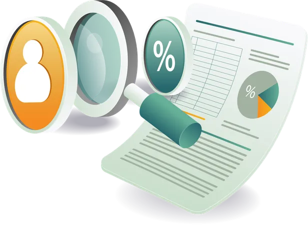 Magnifying glass with data analysis  Illustration