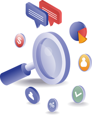 Magnifying glass with symbols about business  Illustration