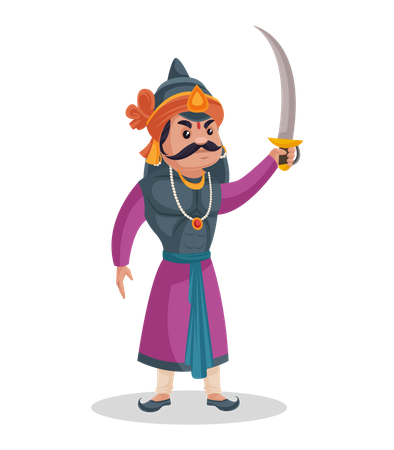 Maharana Pratap erguendo sua espada no ar  Ilustração