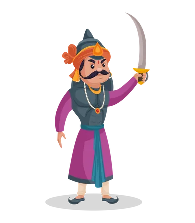 Maharana Pratap erguendo sua espada no ar  Ilustração