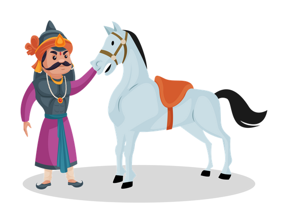 Maharana Pratap mimando seu cavalo chetak  Ilustração
