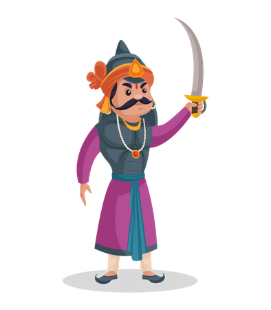 Maharana Pratap raising his sword in air Illustration