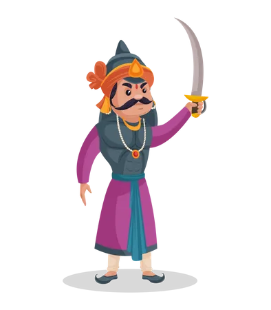 Maharana Pratap raising his sword in air Illustration