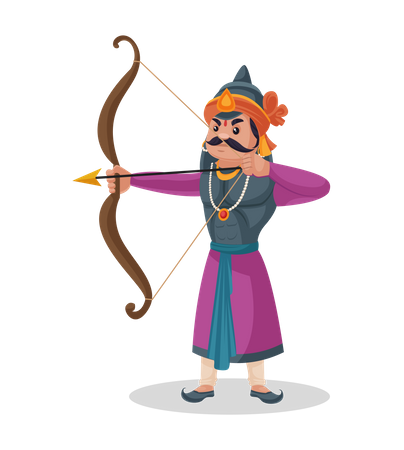 Maharana Pratap segurando arco e flecha  Ilustração