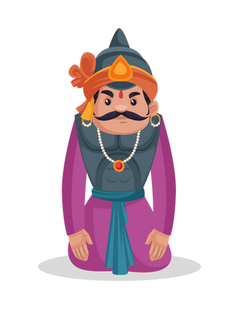 Maharana Pratap sitting on his knees  Illustration