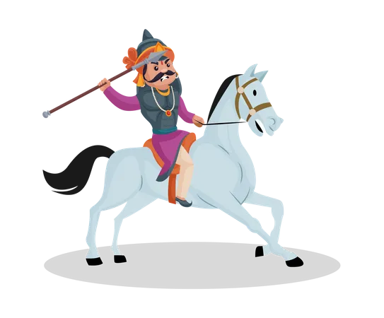 Maharana Pratap beim Speerwerfen auf einem Pferd  Illustration