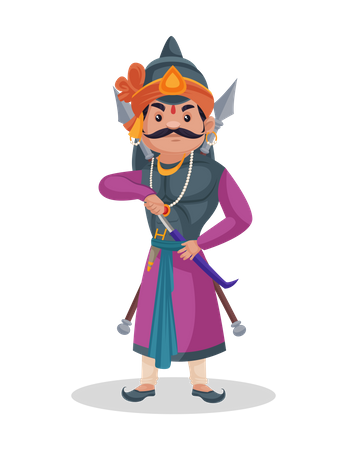 Maharana Pratap taking sword out of sword case  Illustration