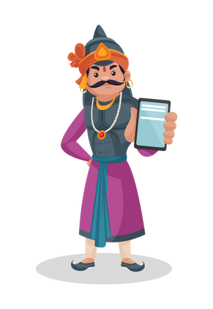 Maharana Pratap zeigt Handy  Illustration