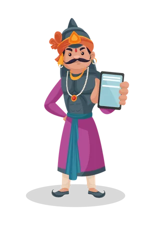 Maharana Pratap zeigt Handy  Illustration