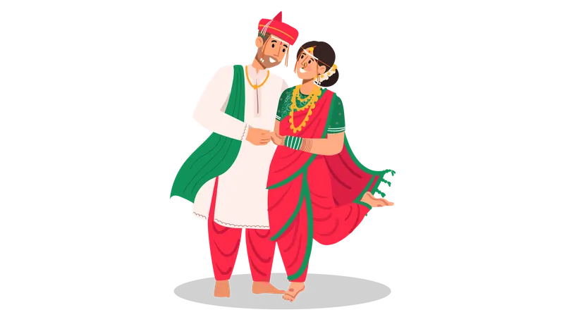 Maharashtrian Bride and groom standing together  Illustration