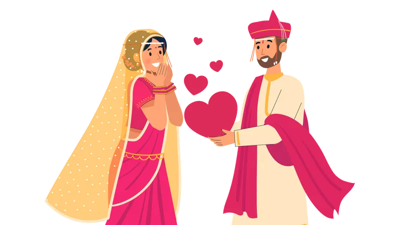 Maharashtrian groom giving heart to Bride  Illustration